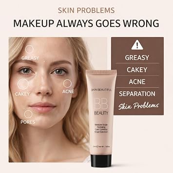 Ivory White BB Cream,Tinted Moisturiser for Women,Hydrating Full-Coverage Foundation&Concealer,Tinted Moisturiser with SPF 50,Waterproof,Long-Lasting,Skin Tone Correcting,Long-lasting Makeup Retention