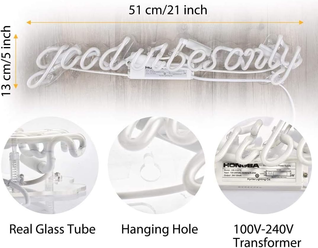 🔥 Crаzу Dеаlѕ 21 inch Real Glass Neon Blue Good Vibes Only Wall Sign for Cool Light, Wall Art, Bedroom Decorations, Home Accessories, Party, and Holiday Décor