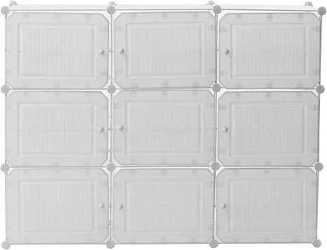 Portable Shoe Rack, 36 Pair DIY Shoe Storage Shelf Organizer, Plastic Shoe Organizers for Entryway, Shoe Cabinet with Doors, White, 9 Door