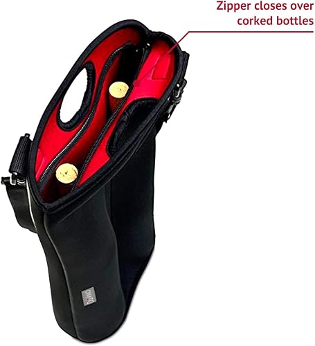 Miniatura 4 de Bolsa de viaje para 2 botellas, bolsa de viaje de neopreno aislante grueso, expandible, 2 botellas, diseño más alto, cierre de cremallera sobre