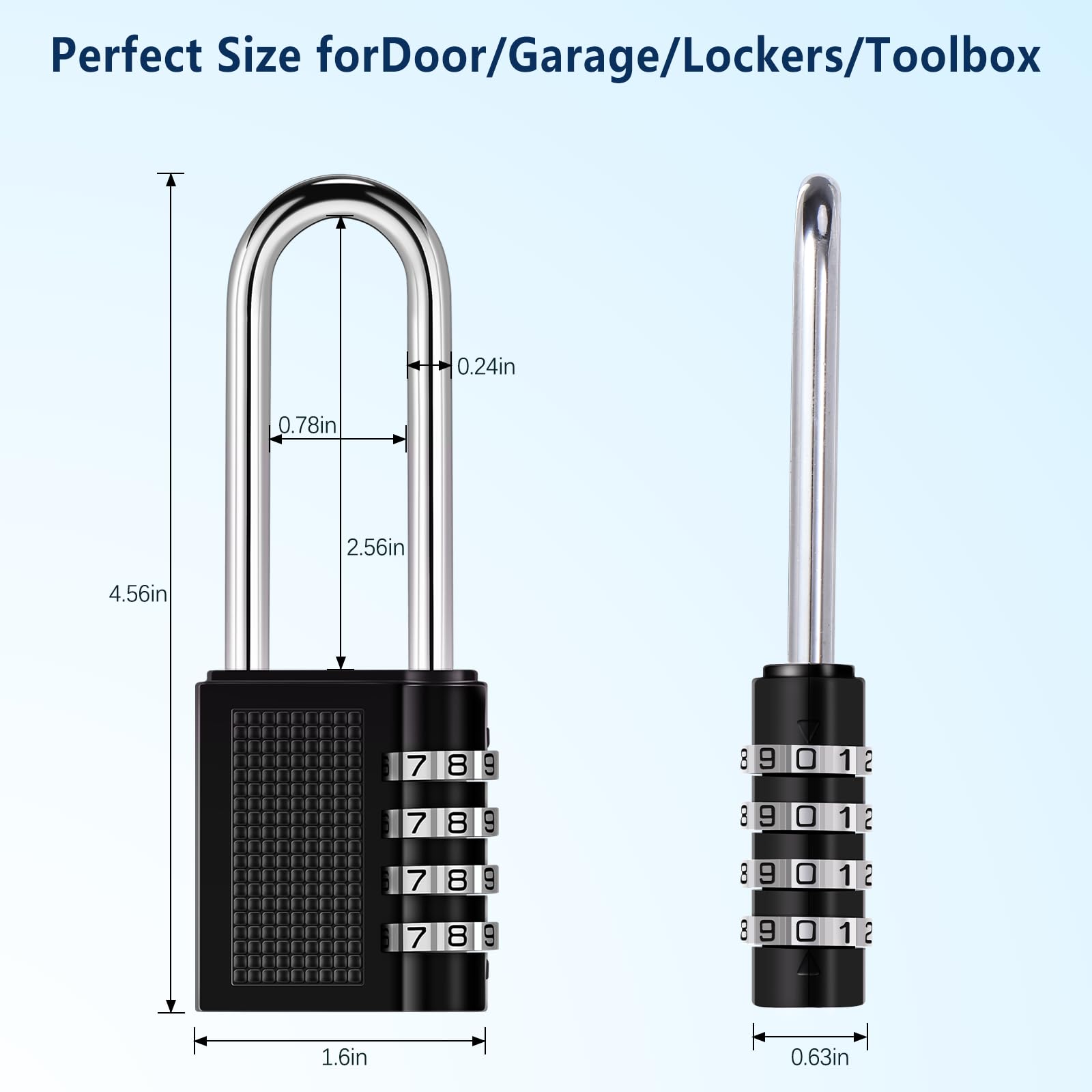 Oderra 4 Digit Combination Padlock, Long Outdoor Security Padlock for Lockers Warehouses, Schools, Reinforced Long Life Lock - Image 3