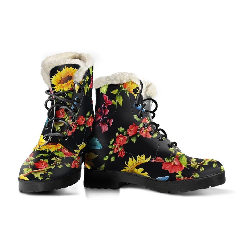 Blue And Gold Bohemian Mandala Print Faux Fur Leather Boots