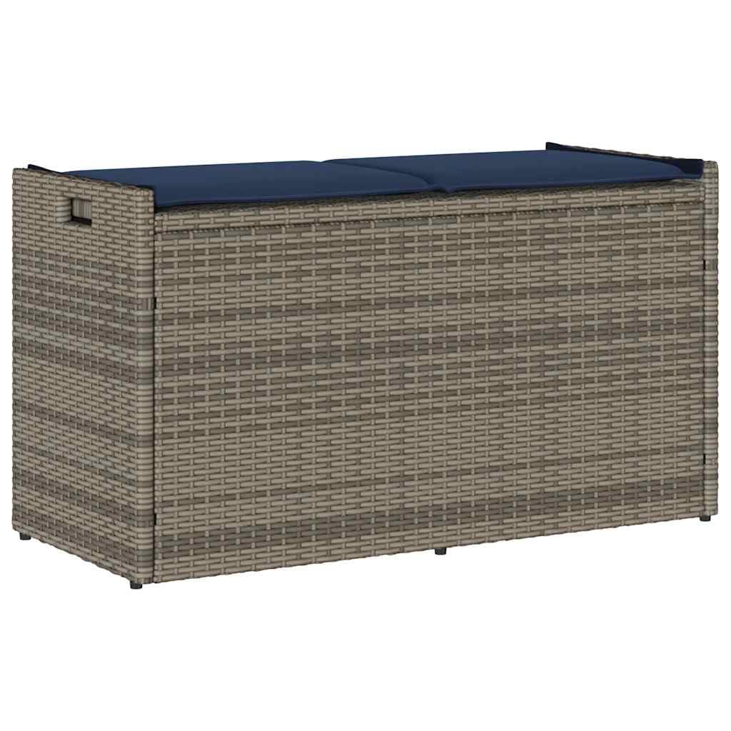 Banc de jardin avec espace de rangement et coussins, gris, 100 cm, résistant aux intempéries, robuste, double banc pour extérieur, balcon, véranda, terrasse avec coffre de rangement, siège