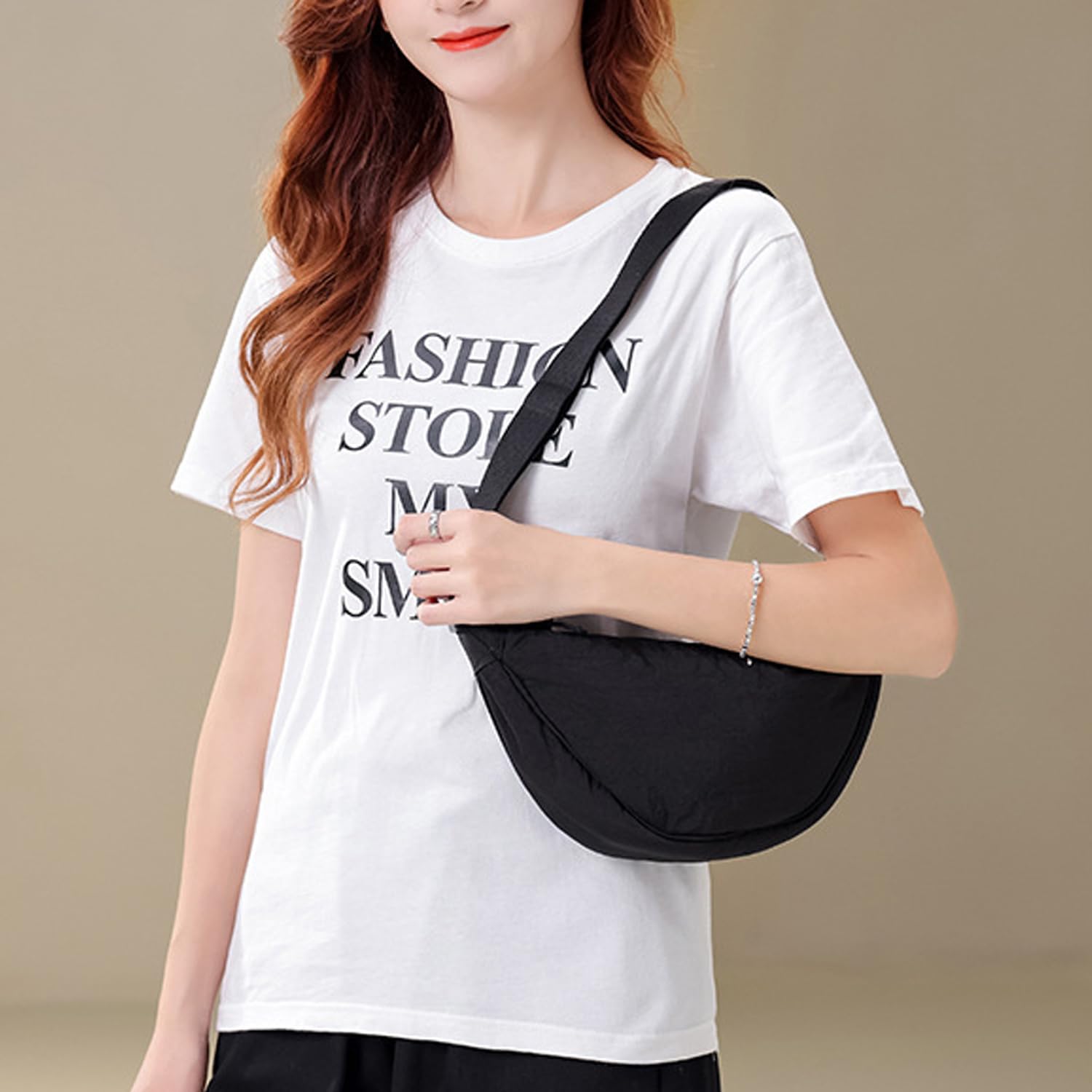 ANYWN Torba na ramię damska z półksiężycem, Hobo Casual Crossbody, jednokolorowa, przenośna, półksiężyc, torba na ramię z regulowanym paskiem na ramię