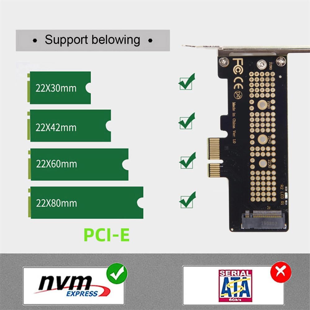 JSER SER NVME to PCI-E 4.0 Low Profile PCI-E 3.0 x1 Lane to M.2 NGFF M-Key SSD Nvme AHCI PCI Express Adapter Card
