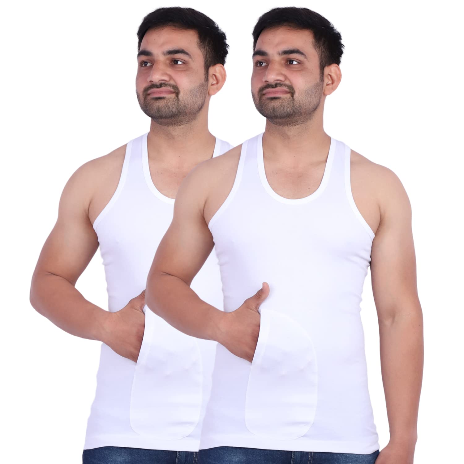 AVISHITI Rn Men's Cotton Pocket Sandow Sleeveless Vest Tank_Pack of 2