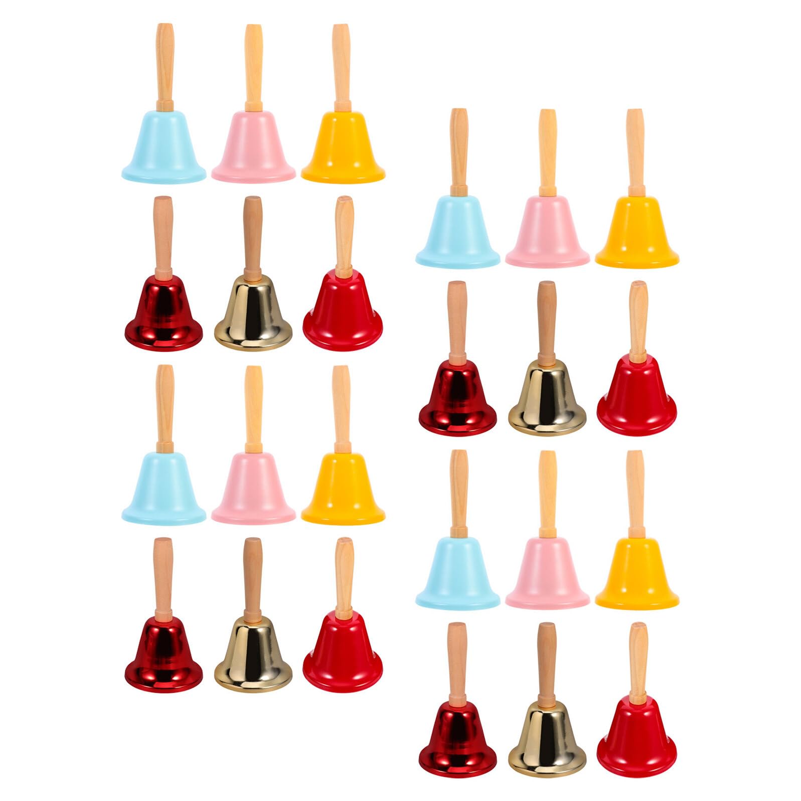 POPETPOP Campanelli di Natale con Manico in Legno 24 Pezzi Campanellini Colorati in Metallo 63 CM Campanello di Chiamata Portatile per Feste Matrimoni Decorazioni Natalizie e Servizio