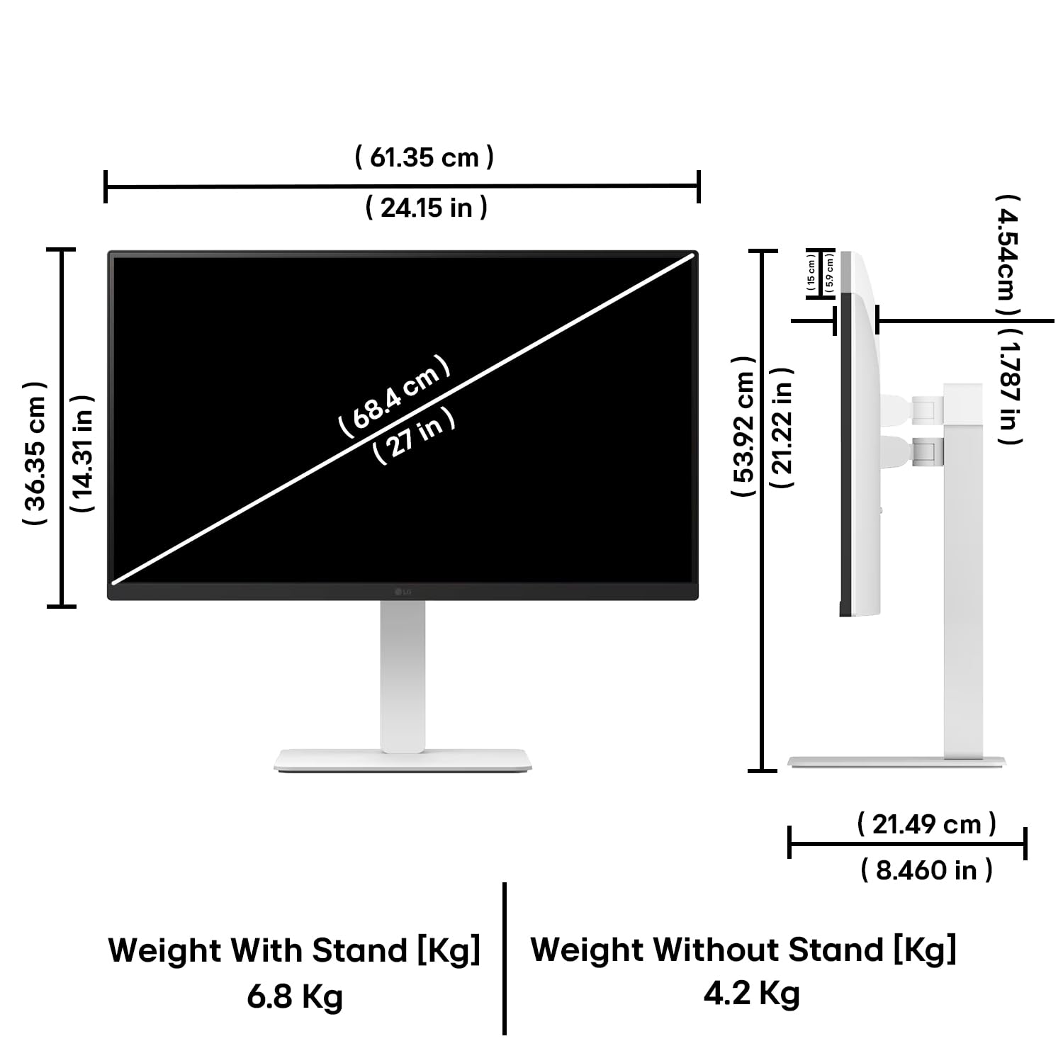 LG 27US550 Smartchoice 68 cm (27 Inch) Ultrafine UHD (3840x2160) IPS Monitor, HDR10, DCI-P3 90%(Typ.), 3-Side Virtually Borderless, Anti-Glare, DP, HDMIx 2, Tilt/Height/Swivel/Pivot Adjustment (White) — Amazon image 5