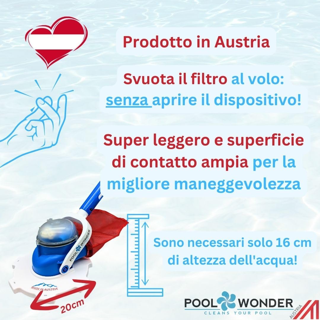 Poolwonder Marvelix - Aspirapolvere a batteria per piscina, prodotto in Austria