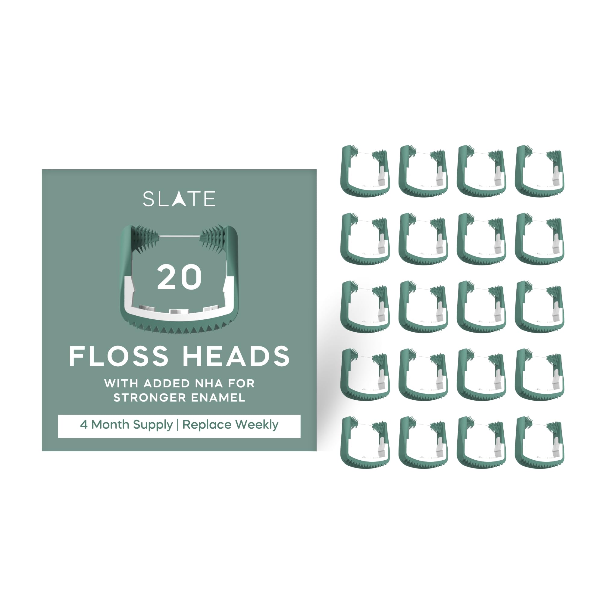 Slate Flosser Refills - Reusable Woven Floss, PFAS-Free, Non-Toxic Dental Floss | Fits Slate Electric Flosser w/Tongue Scraper & Gum Sweeps | 20-Pk