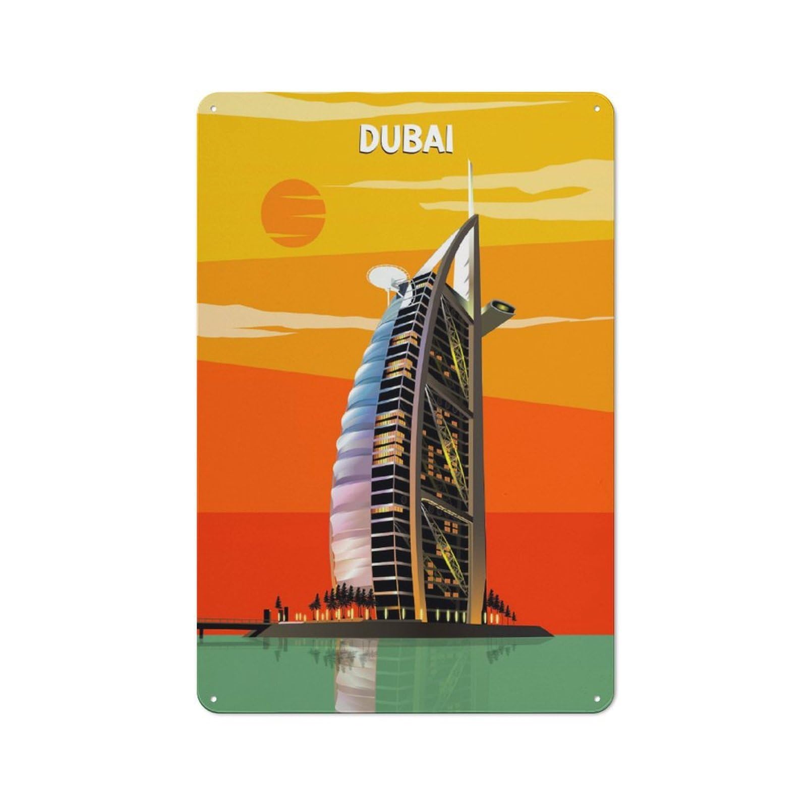 Junmoney Style-9 Tin Wall Plaque 30X20cm With Dubai Art Poster Design For Studio Or Craft Room, For Home Interiors, Feature Walls And Decorative Displays