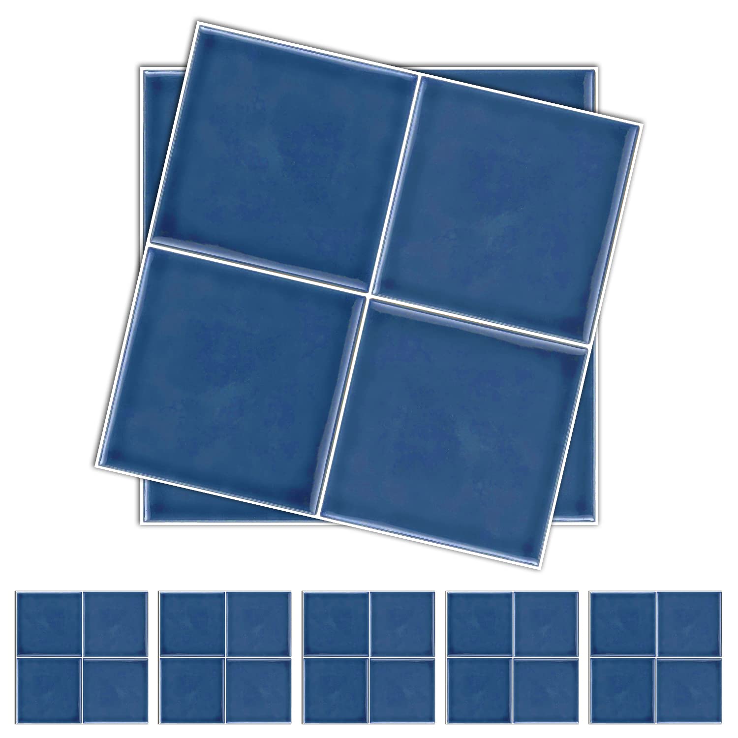 Alwayspon 25 unidades x 15 cm, efecto mosaico azul, pegatinas gruesas de vinilo, protección contra salpicaduras, impermeable, para pegar en azulejos, cocina, baño, pared