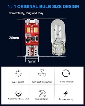 194 168 2825 W5W T10 LED Bulbs in Xenon White and Warm White, Total 4 Bulbs