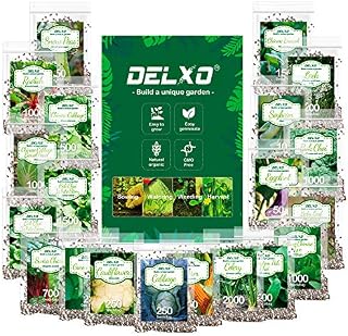 DELXO Vegetable Seeds 12,285 Non GMO Heirloom Seeds 20 Variety Pack Vegetable Seeds