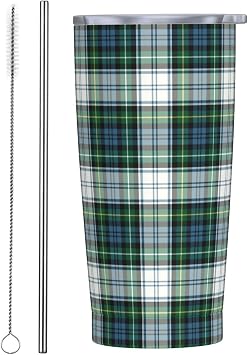 Clan Campbell Dress Tartan Green and White Plaid 20oz Stainless Steel Vacuum Insulated Tumbler for Hot and Cold Beverages with Lid and Straw for Travel and Car Use