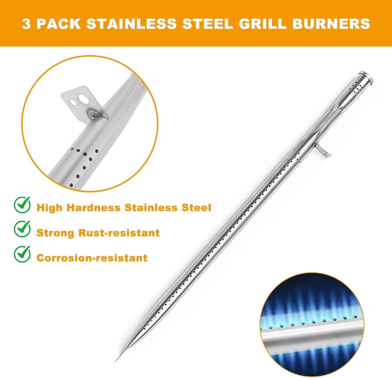 BBQ-PLUS Grill Replacement Parts for Pit Boss Memphis Ultimate 4-in-1 Combo Grills, 3 Pack Porcelain Enamel Heat Plate and 3 Pack Stainless Steel Grill Bumer Tubes Kit