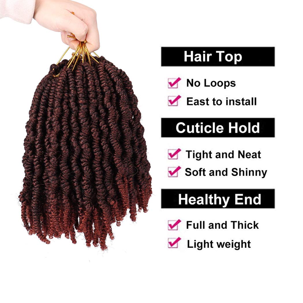 6 Pack Pre-twisted Spring Twist Crochet Braids 8 Inch Pre-looped Passion Twist Hair For Bob Spring Twists Short Curly Fluffy Twist Braiding Hair Extensions (15strands/pack, T350#)
