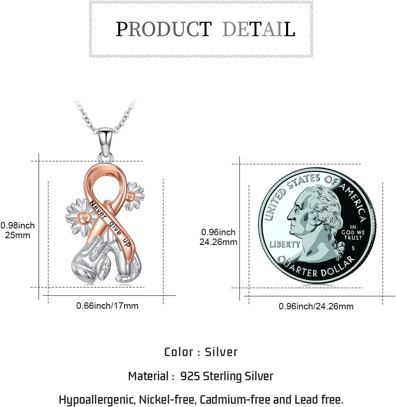 Breast Cancer Gifts for Women Pink Ribbon Necklace 925 Sterling Silver Breast Cancer Awareness Jewelry Survivor Gifts - Image 4