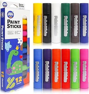 12 Colors Paint Sticks, Quick-Drying and Washable Tempera Paint Sticks for Kids, Non-Toxic Art Supplies for Student