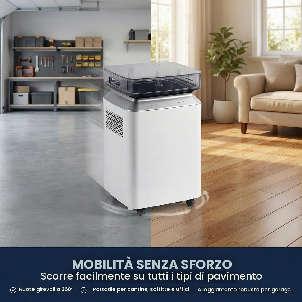 Deumidificatore Elettrico Casa Antimuffa: 80L/Giorno ad Alta Capacità con Pompa Controllo Intelligente dell’Umidità Sicurezza Bambini Ideale per Casa Ufficio Cantina Grandi Ambienti