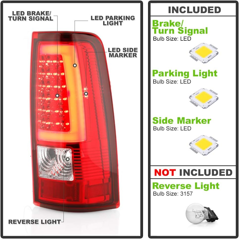 ACANII - For 2003-2006 Chevy Silverado 1500 2500 3500 Red LED Tube Tail Lights Brake Lamps Assembly Driver & Passenger