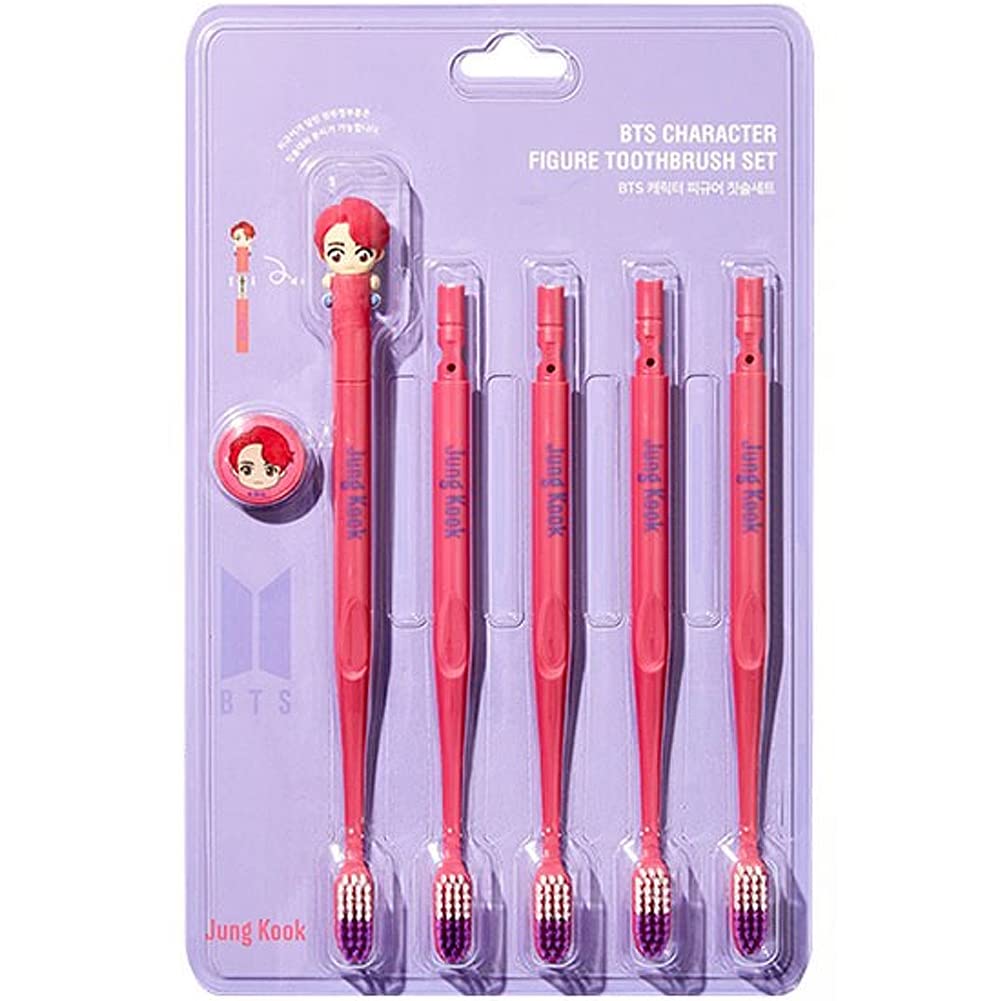 BTS Merchandise Officially Licensed Kpop Merch - BTS Character Figure Toothbrush 5 PCS with Convenient Magnetic Holder (Ju...