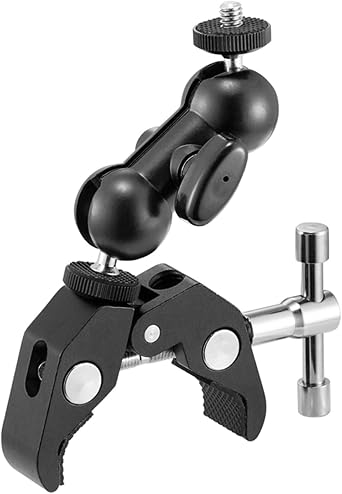 Camera Clamp Mount Double Ballhead Magic Arm Monitor Mount Bracket with Super Clamp with 1/4" and 3/8" Thread for DSLR Camera Rig LCD Monitor LED Flash Lights | Adjustable Flexible Bracket with Super Clamp 1/4" and 3/8" Thread for DSLR SLR Camera Rig LCD LED Flash Lights
