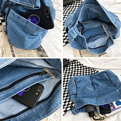 Image of Denim Shoulder Bag Canvas Messenger Bag for Women Men Tote Bag Casual Retro Aesthetic Crossbody Bag Handbag