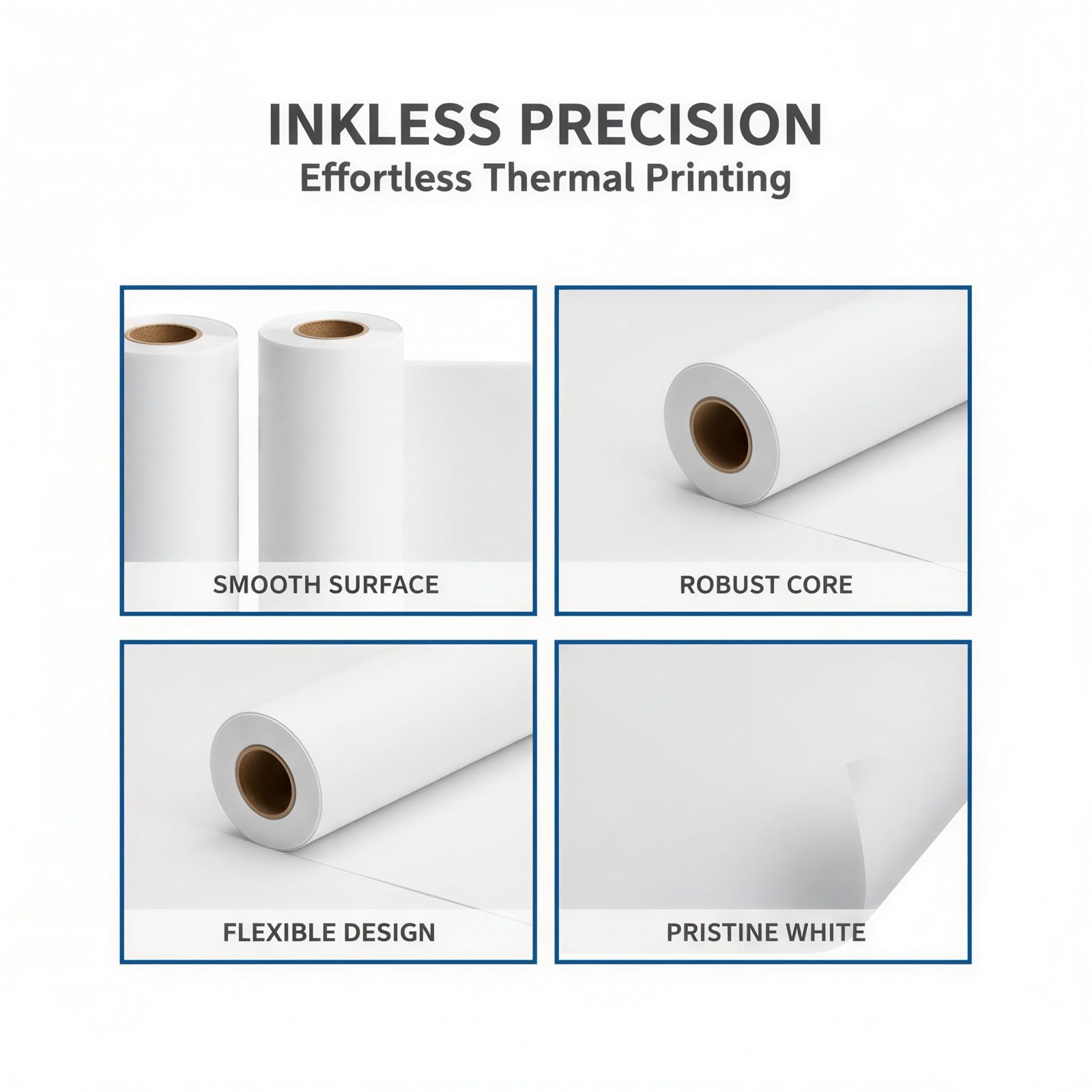 Lot de 4 rouleaux de papier thermique blanc sans encre pour imprimante portable, pour bureau mobile, projets professionnels et voyages, impression nette, 8,3 x 1,2 po / 21 x 3 cm
