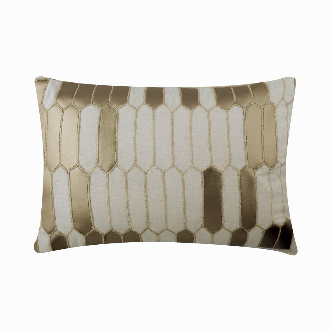 The HomeCentric Designer Ivory 12"x18" (30x45 cm) Rectangle Cushion Covers, Linen Applique Lumbar Cushion Covers, Geometric Pattern Modern Style - Gold Heist โ image 1
