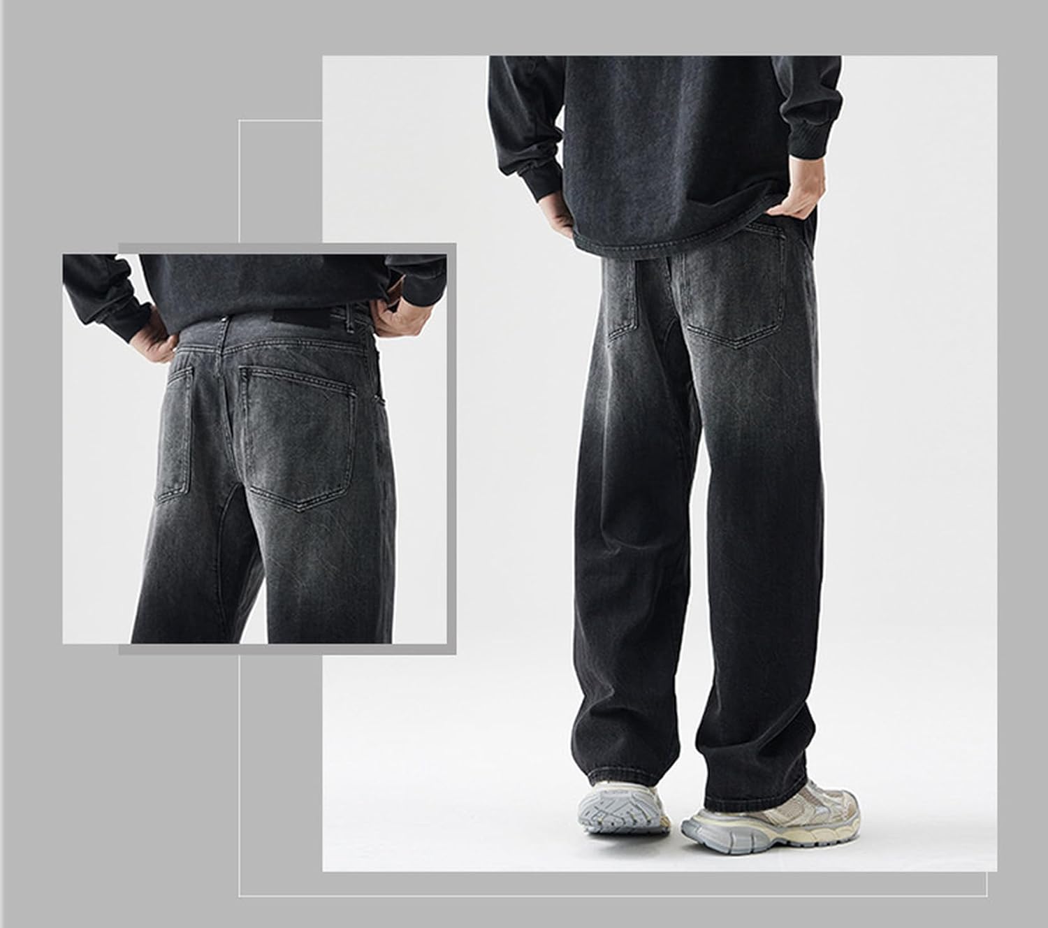 [WOOYOO] メンズ ジーンズ デニム 韓国風 原宿系 ユニセックス ゆったり 両側ポケット 長ズボン 前開きジッパー Gパン