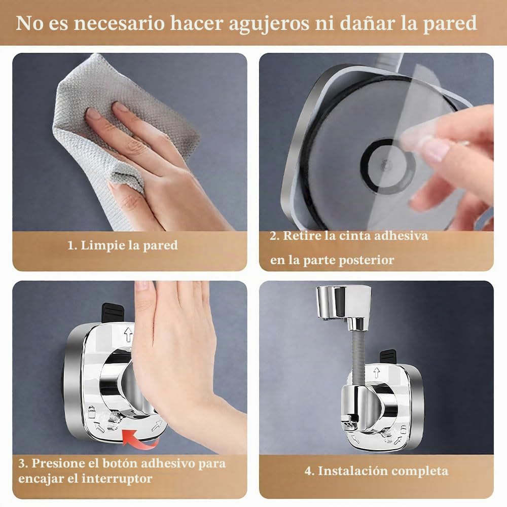 Soporte para Alcachofa de Ducha Sin Taladro, Soporte de Ducha Giratorio 360°, Sujeta Alcachofa deDucha con Ventosa para Pared,Soporte para Cabezal deDucha Ajustable Hasta 15 Kg Para Baño