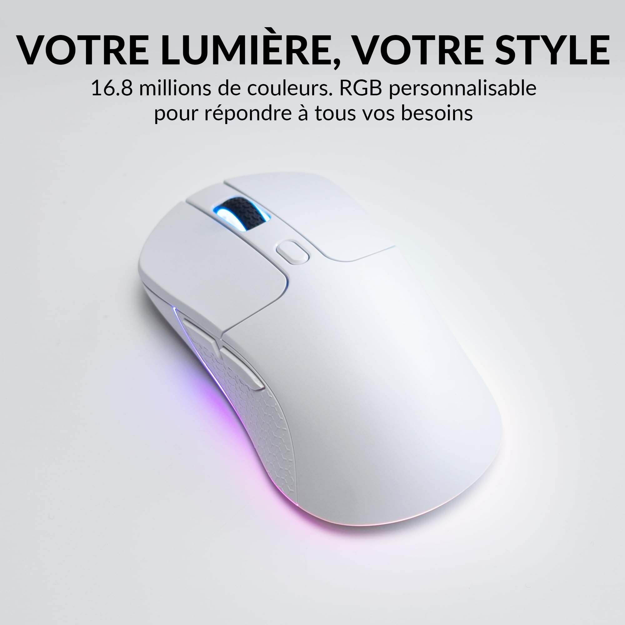 Keychron M3 Souris sans Fil Programmable, 2,4 GHz/Bluetooth 5.1/USB-C Connexion, 26 000 PPP, Capteur PAW3395, LED RVB, Durée 70 Heures, 79 g Souris Gamer pour PC, Mac, Ordinateur Portable - Blanche