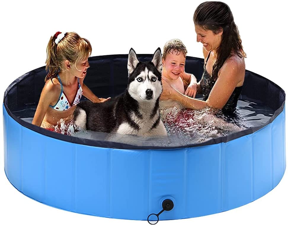 SHOKAN Piscina para Perros y Niños (160x30CM) Portátil Piscina para Perros Plegables Estable PVC Bañera Antideslizante para Niños Piscina para Perros Mascotas Jardín Baño de Patio