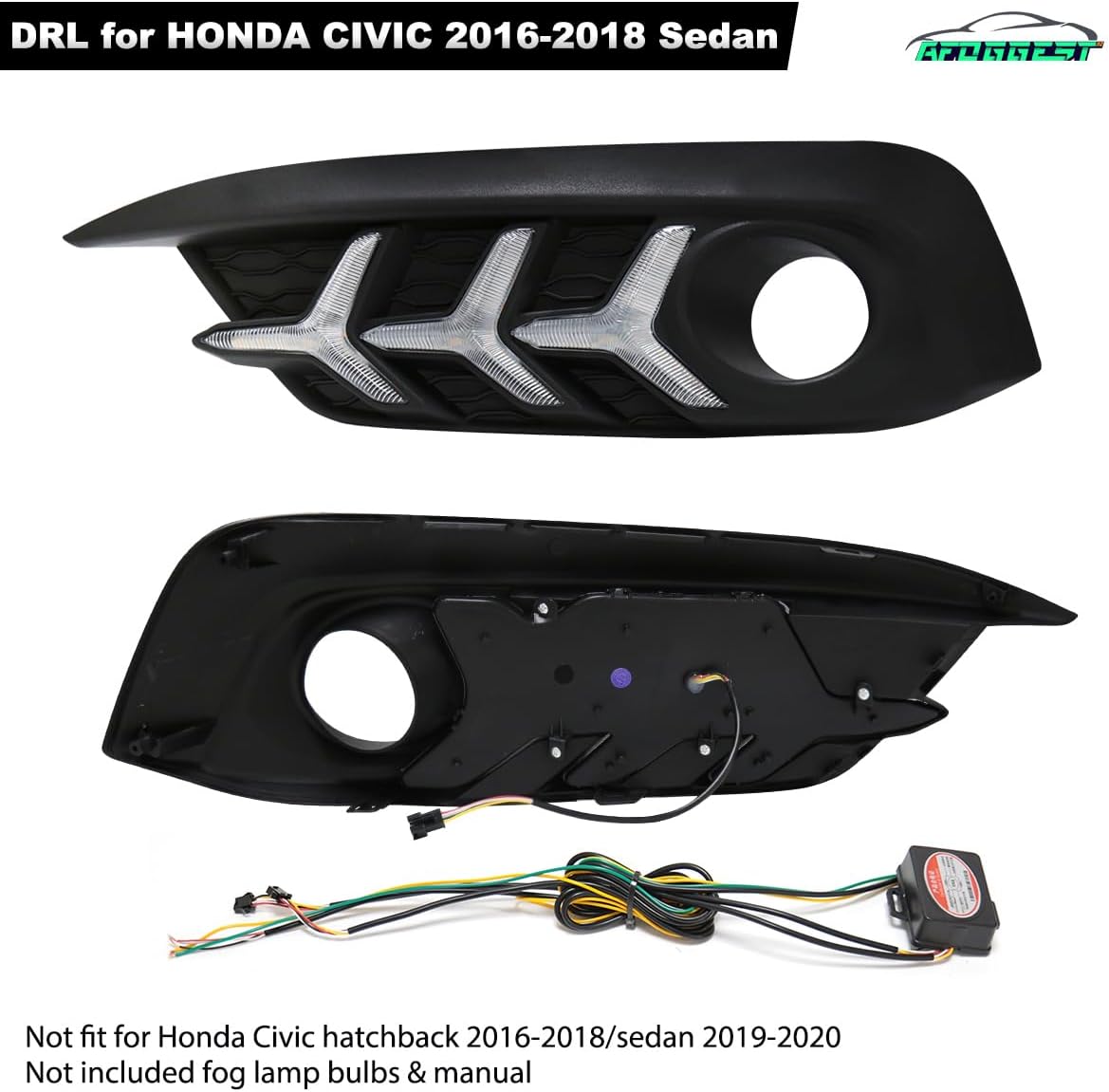 Daytime Running Lights For Honda Civic 10th Gen Sedan 2016 2017 2018 Fog Light 3 Colors DRL Amber Turn Signal Lamps LED Driving light Fish Bone Style