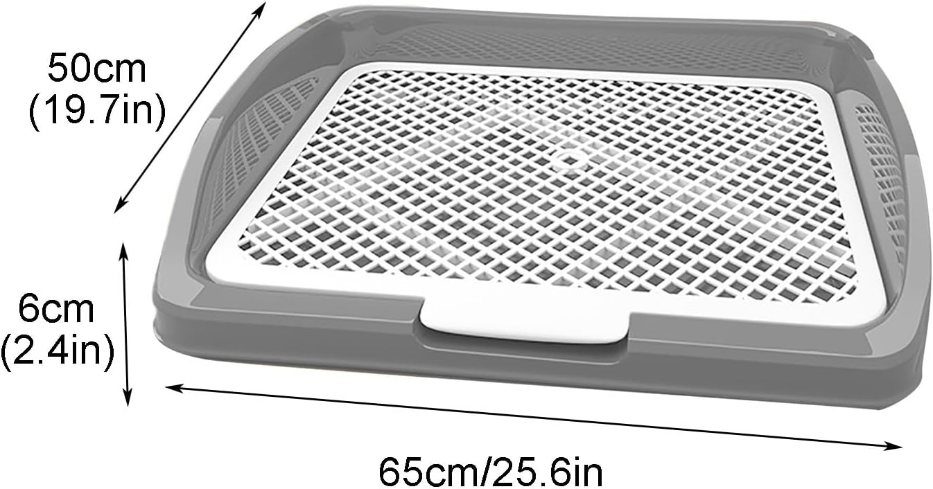 Portable Dog Litter Box, Stylish Indoor Dogs Potty, Mesh Potty Training with Removable Post, Square Tray for Puppy and Small Size Dog Durable Pet Safe(Gray,65cm)