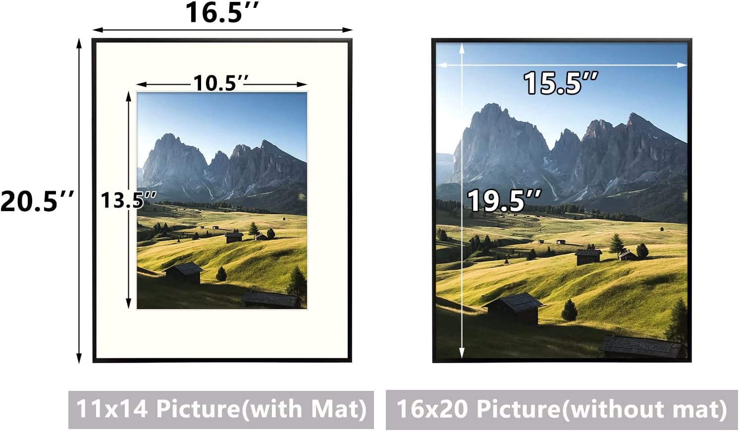 Golden State Art, 16x20 Aluminum Metal Frame with Ivory Color Mat for 11x14 Photo - Wall Mounting - Swivel Tabs, Spring Clips, Sawtooth Hangers - Landscape/Portrait - Real Glass (Black, 2-Pack) : Office Products