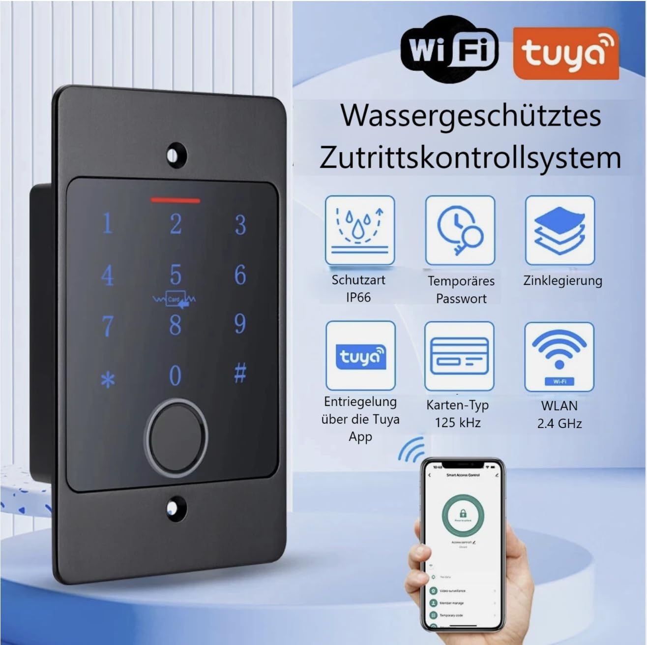 MATHFEL Smart Lock Zugangssystem mit Fingerabdruck & RFID – Elektronisches Türschloss für Haustür, IP66, Code & Transponder, Elektrisches Türschloss Außen, Automatisches Smartes Türschloss (Unterputz)