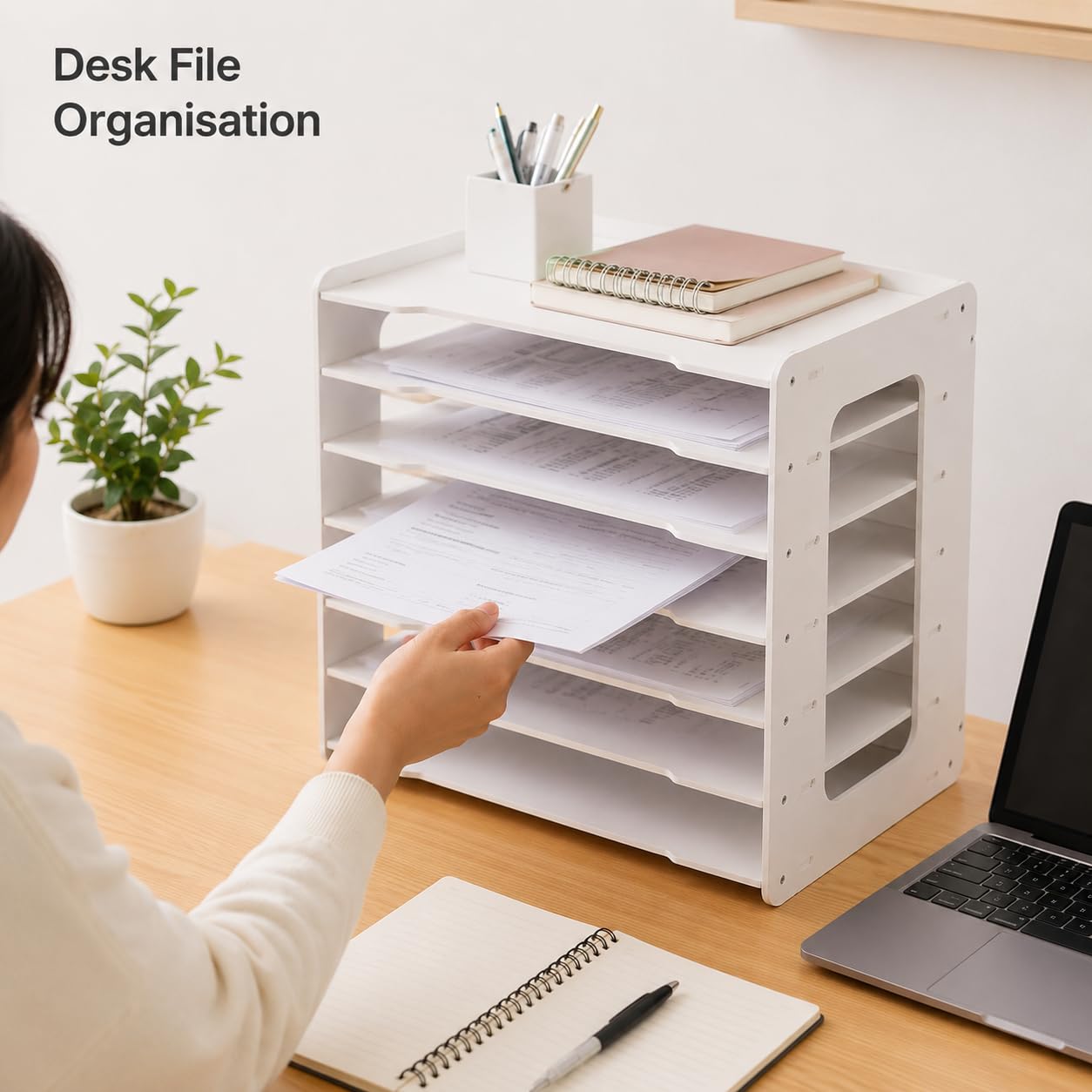 A3-Papierablage, 7 Fächer, weiß, Schreibtisch-Organizer