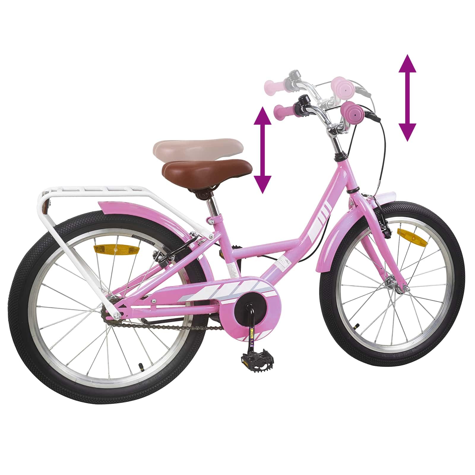 Kinderfahrrad 20 Zoll Hellrosa aus Stahl mit verstellbarem Lenker und Sitz, Linearzugbremse, Schutzblech für 6-11 Jahre, 11,4 kg, ideal zum Lernen, Freizeit, Training und Pendeln