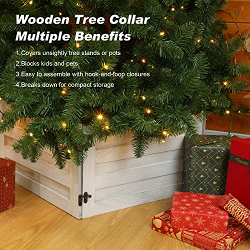 Wood Christmas Tree Collar Box Washed White Tree Stand Cover Rustic Christmas Tree Box Skirt Farmhouse Christmas Tree Skirts Replacement Blocks For Christmas Tree Decorations, 22 X 12 Inch Each Board #TOP4