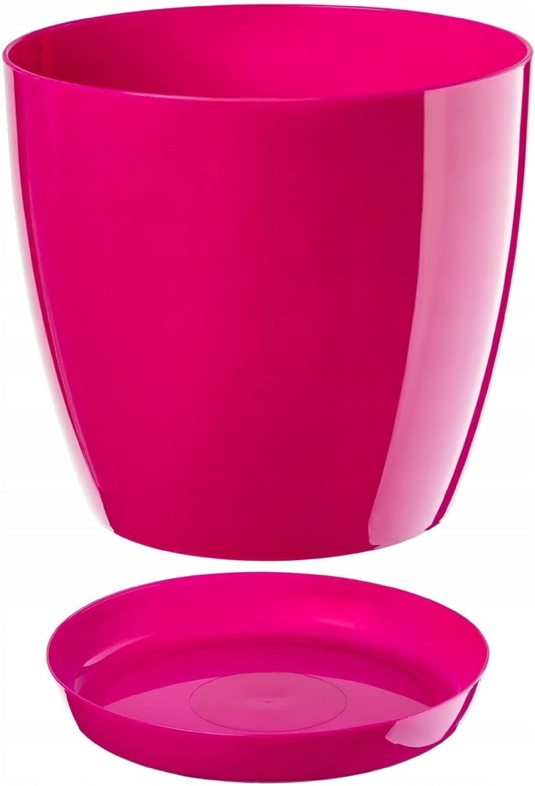 B2C Plant Pot Flower 20 Colours 9 sizes Gloss Plastic Plant Pots Planter Saucer Tray Deco (14 cm/ 5.5 inch, Pink)