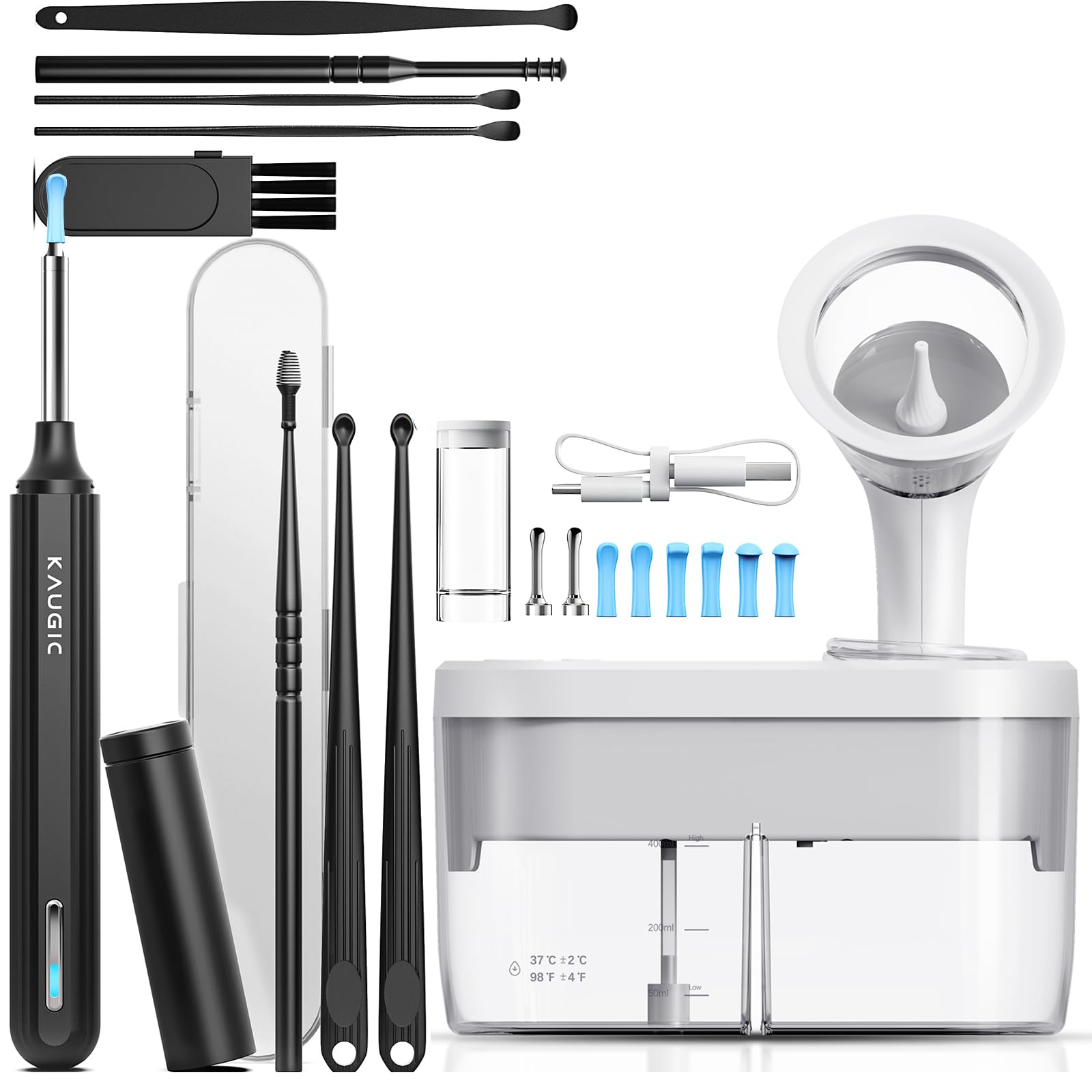 Water Powered Ear Cleaner & Ear Wax Removal Tool Camera, Ear Irrigation Flushing System with Sewage System, Ear Cleaning Kit with 4 Pressure Settings, Earwax Removal Kit for Adults