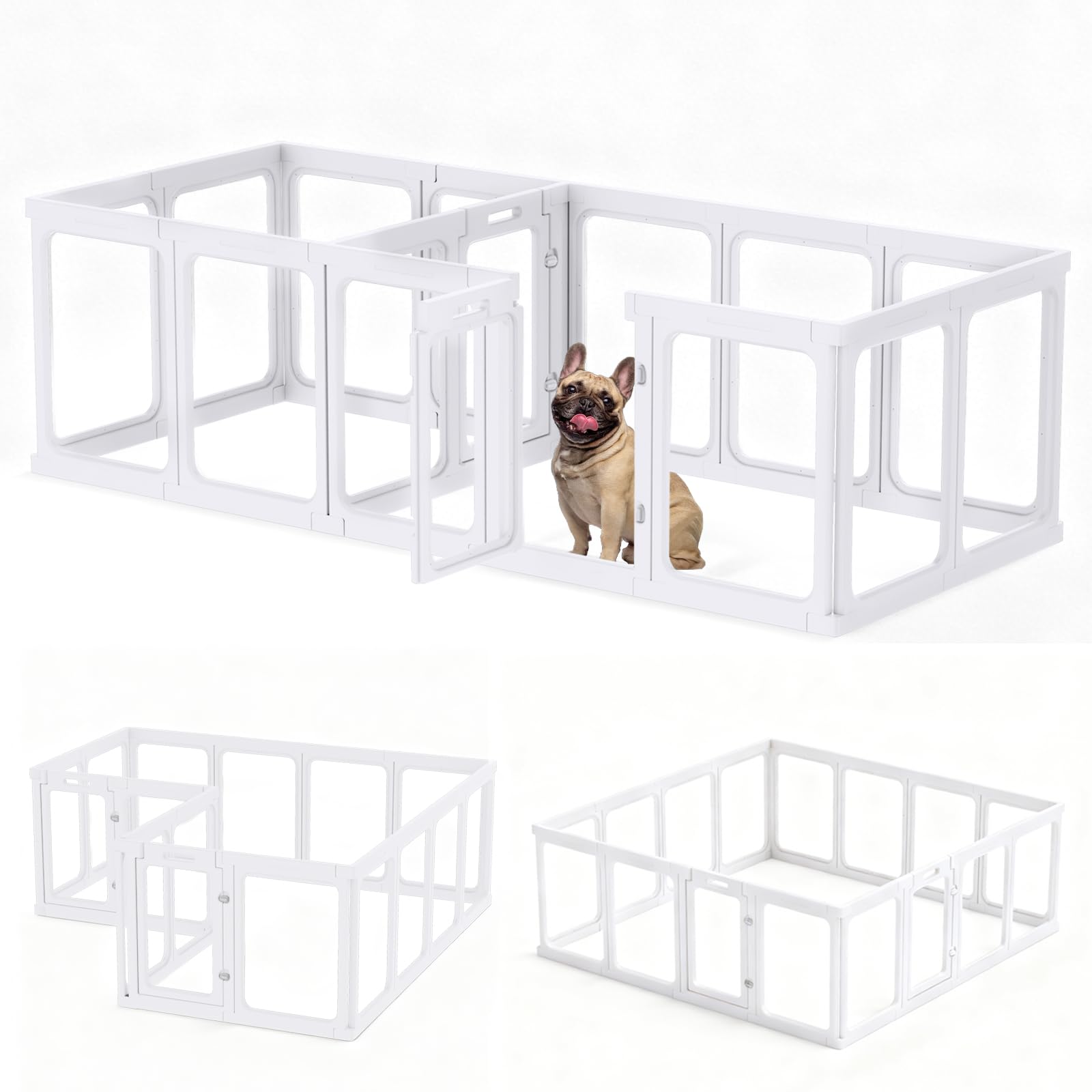 Gardner Pet Acryl Welpenauslauf, 60 cm, 14 PCS +2, Weiß | Mit Tür, Faltbar, Transparent, Mit Saugnäpfen, Für Welpen, Kaninchen, Katzen, Schweine