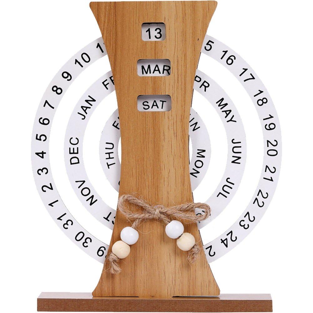 Sanfly Wooden Calendar Manual Rotating Perpetual Calendar Home Desk Office Desktop Ornaments Welcome Decor