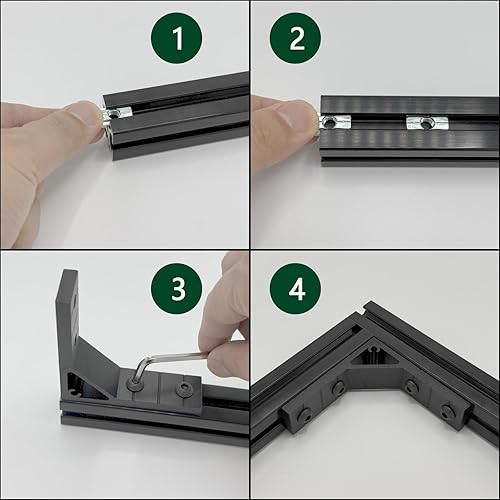 Miniatura 4 de 4 juegos de hardware de conexión de perfil de extrusión de aluminio 1010 negro, incluye 1 pieza de llave, 4 piezas de soporte en L de 78x78 mm de