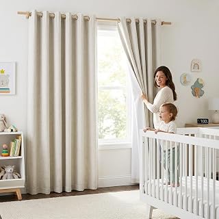 NICETOWN 100% Blackout Linen Curtains 84" Burgundy 2 Panels 52" Wide - Farmhouse Thermal Insulated Drapes for Bedroom Living Room