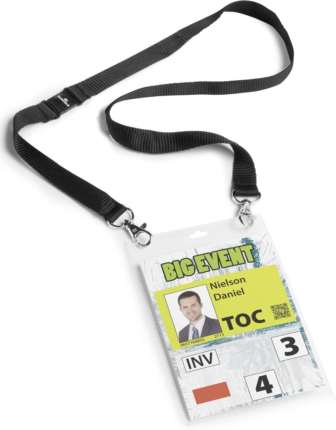 Durable 852501 Pochette Porte-badge Evènement avec Lacet Textile Duo Noir pour Insertion Format A6 148 x 105 mm Plastique Résistant Transparent Boîte de 10