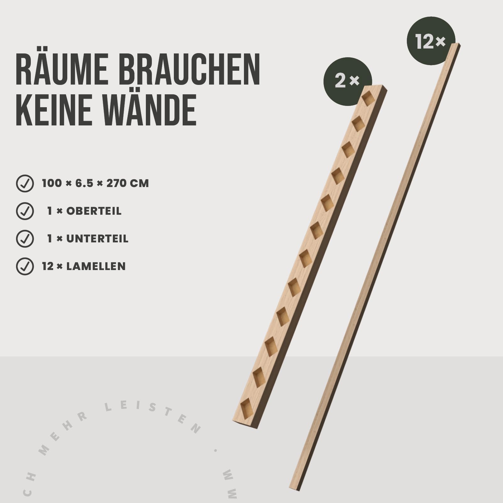 KGM Komplett-Set Raumteiler 45° - Eiche Natur - MDF foliert - 100 x 270 cm