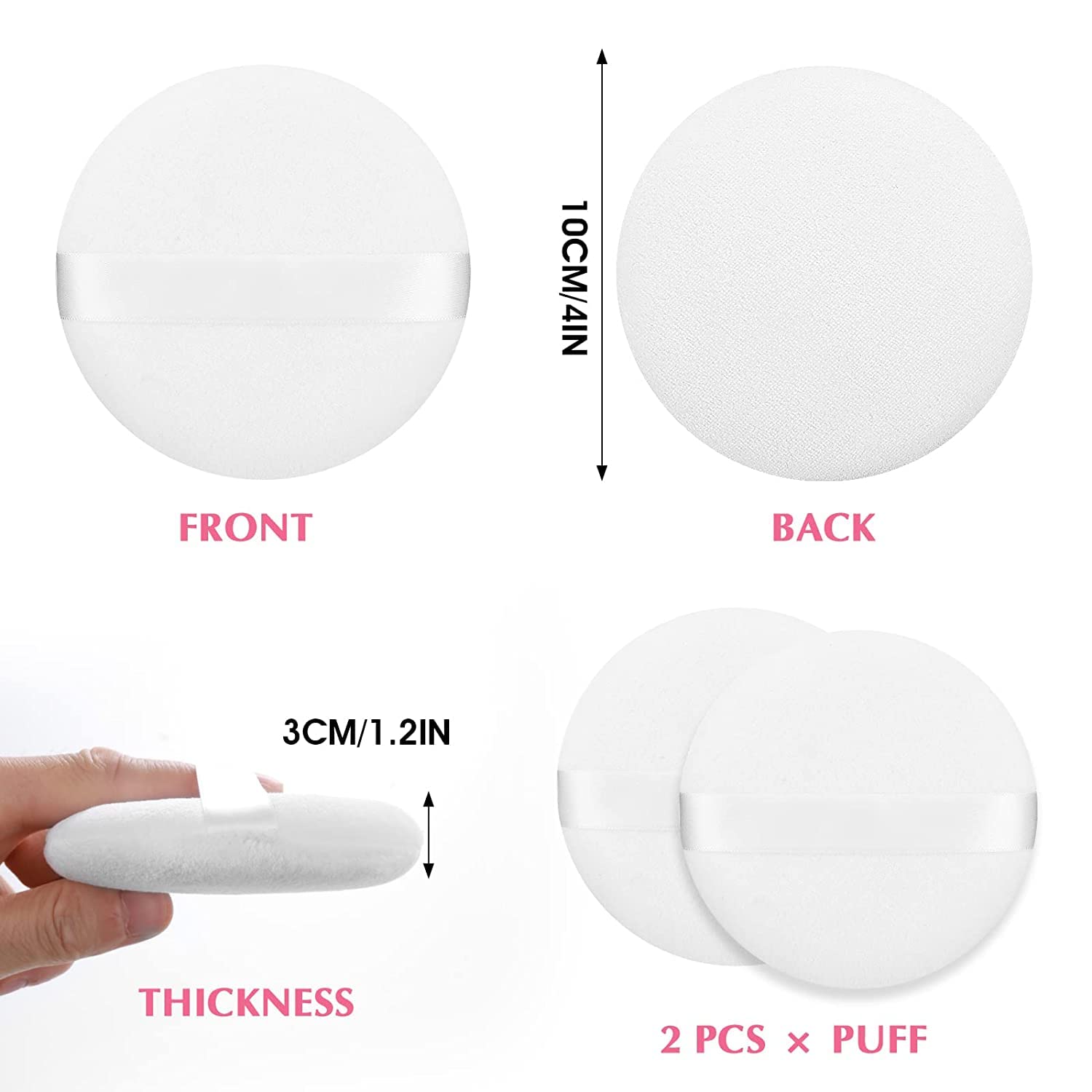 4 PCS Large Powder Puff, 4.13 Inch Velour Body Powder Puff Round Fluffy Powder Puffs Ultra Soft Body Puff Washable for Loose Body Powder Face Powder Baby Powder Makeup with Ribbon